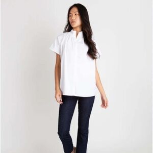 Ann Mashburn Atelier Kami White Poplin Ruched Neck short sleeve top Sz XL